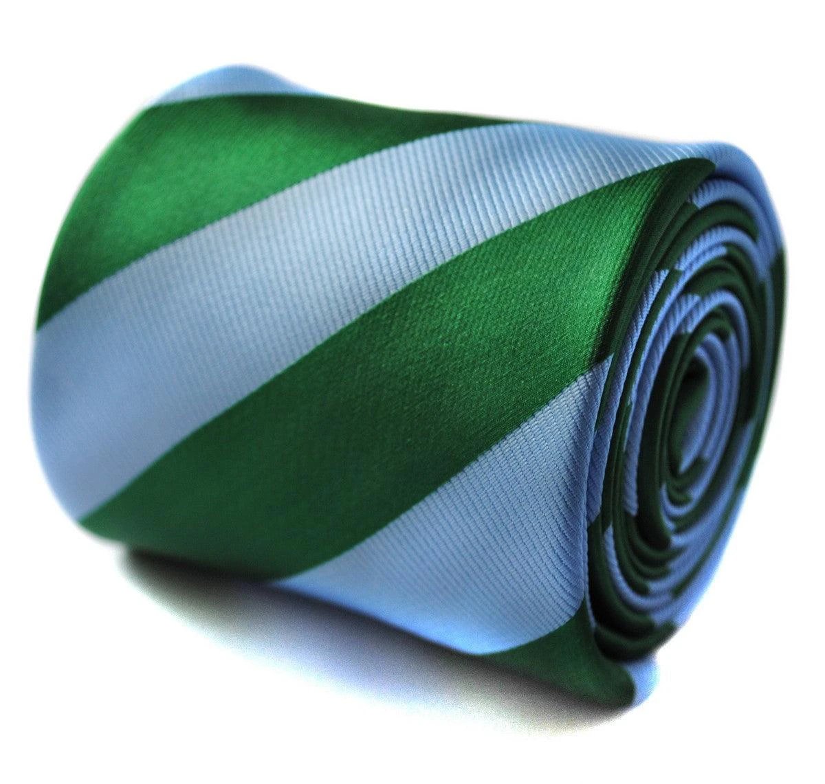 light blue and green barber striped design tie by Frederick Thomas Handmade Mens Ties