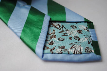 light blue and green barber striped design tie by Frederick Thomas Handmade Mens Ties