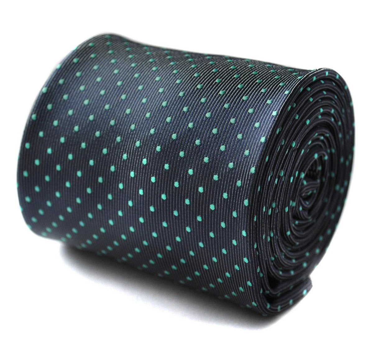 grey tie with turquoise pin spots by Frederick Thomas Handmade Mens Ties