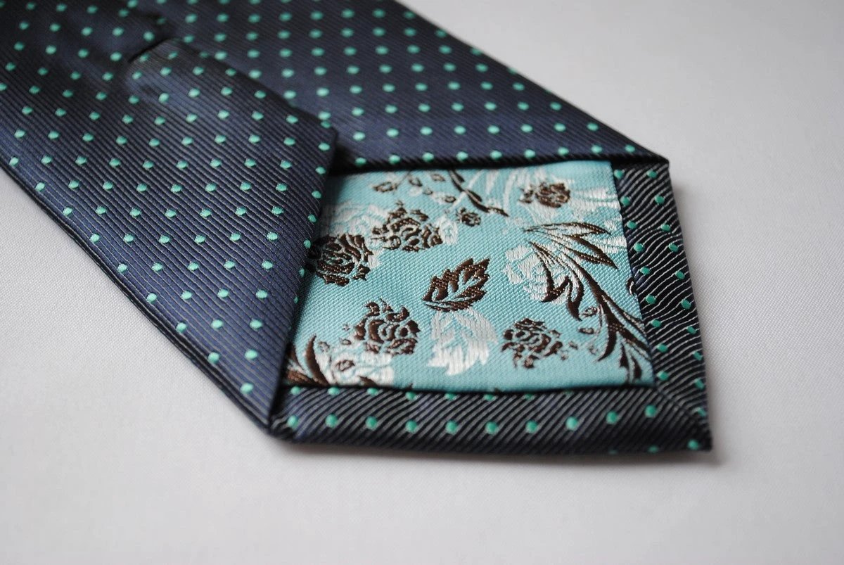 grey tie with turquoise pin spots by Frederick Thomas Handmade Mens Ties