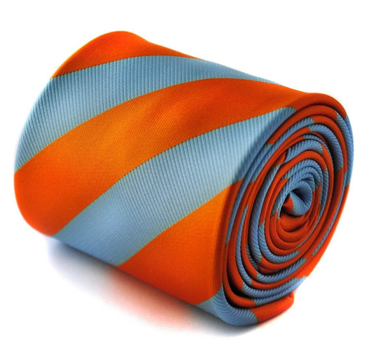 blue and orange barber striped design tie by Frederick Thomas Handmade Mens Ties