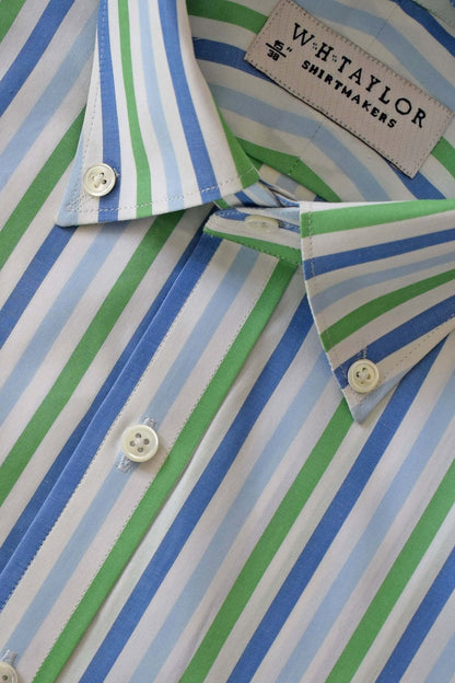 Blue Sky & Green Candy Stripe Men's Bespoke Shirt
