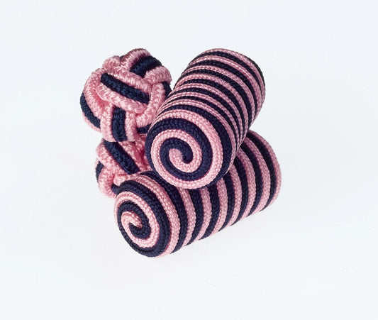 Pink And Navy Barrel Knot Cufflinks By Ringhart Shirting Fabrics by Ringhart Shirting Fabrics