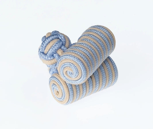 Sky and Tan Barrel Cufflinks by Ringhart Shirting Fabrics by Ringhart Shirting Fabrics