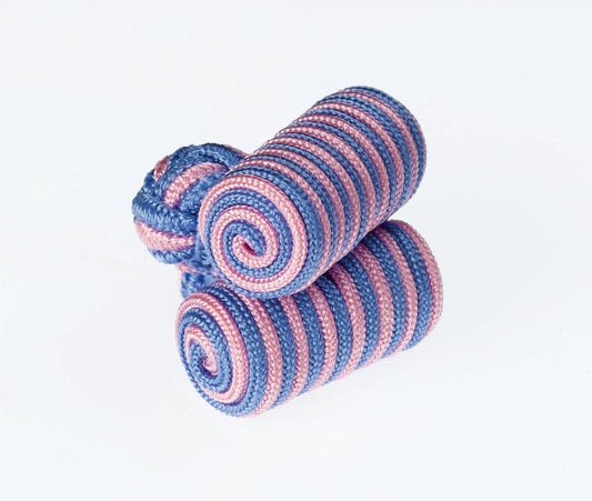 Blue And Pink Striped Barrel Cufflinks For Formal Shirts by Ringhart Shirting Fabrics