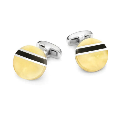 Baltic Amber Round Sterling Silver Cufflinks by Benson & Clegg