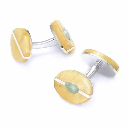 Baltic Amber With Opal Doublet Sterling Silver Cufflinks by Benson & Clegg