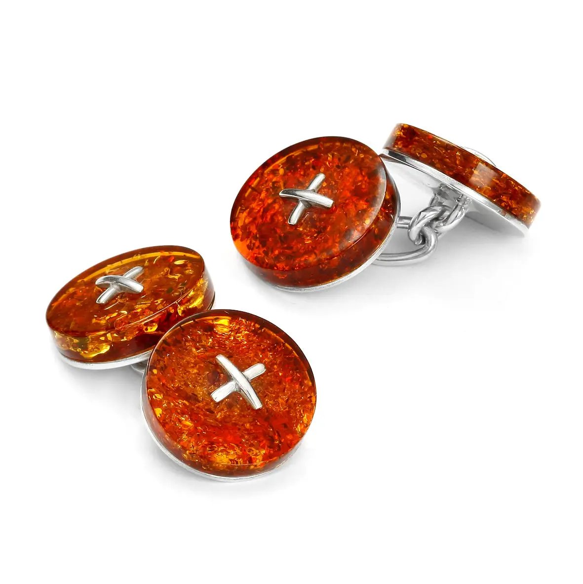 Baltic Amber Button Sterling Silver Cufflinks by Benson & Clegg