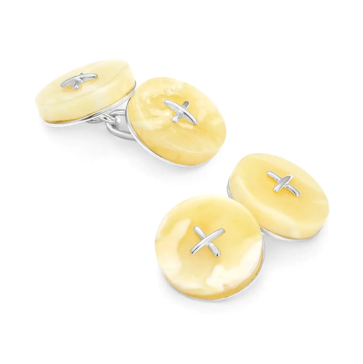 White Baltic Amber Button Sterling Silver Cufflinks by Benson & Clegg