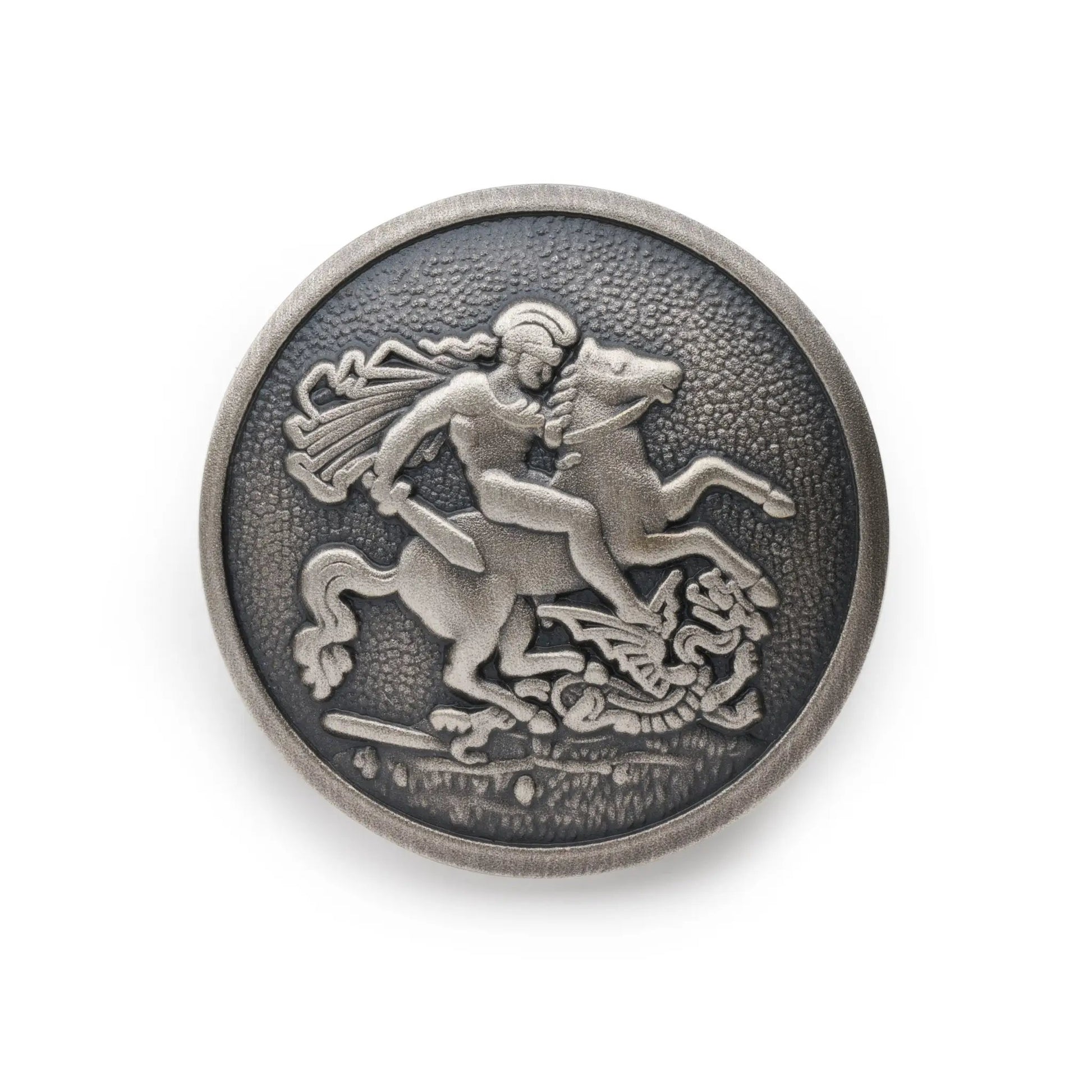 St George & The Dragon Blazer Button In Antique Silver by Benson & Clegg