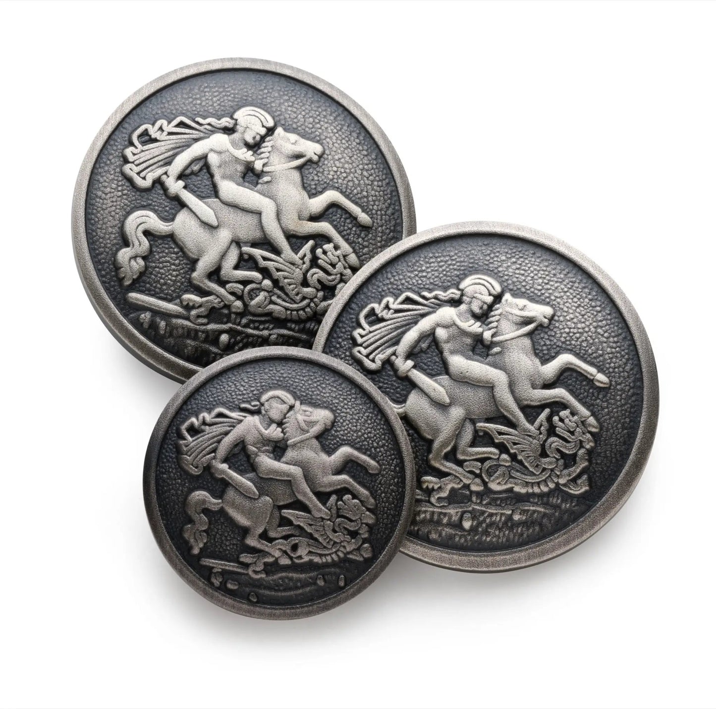St George & The Dragon Blazer Button In Antique Silver by Benson & Clegg