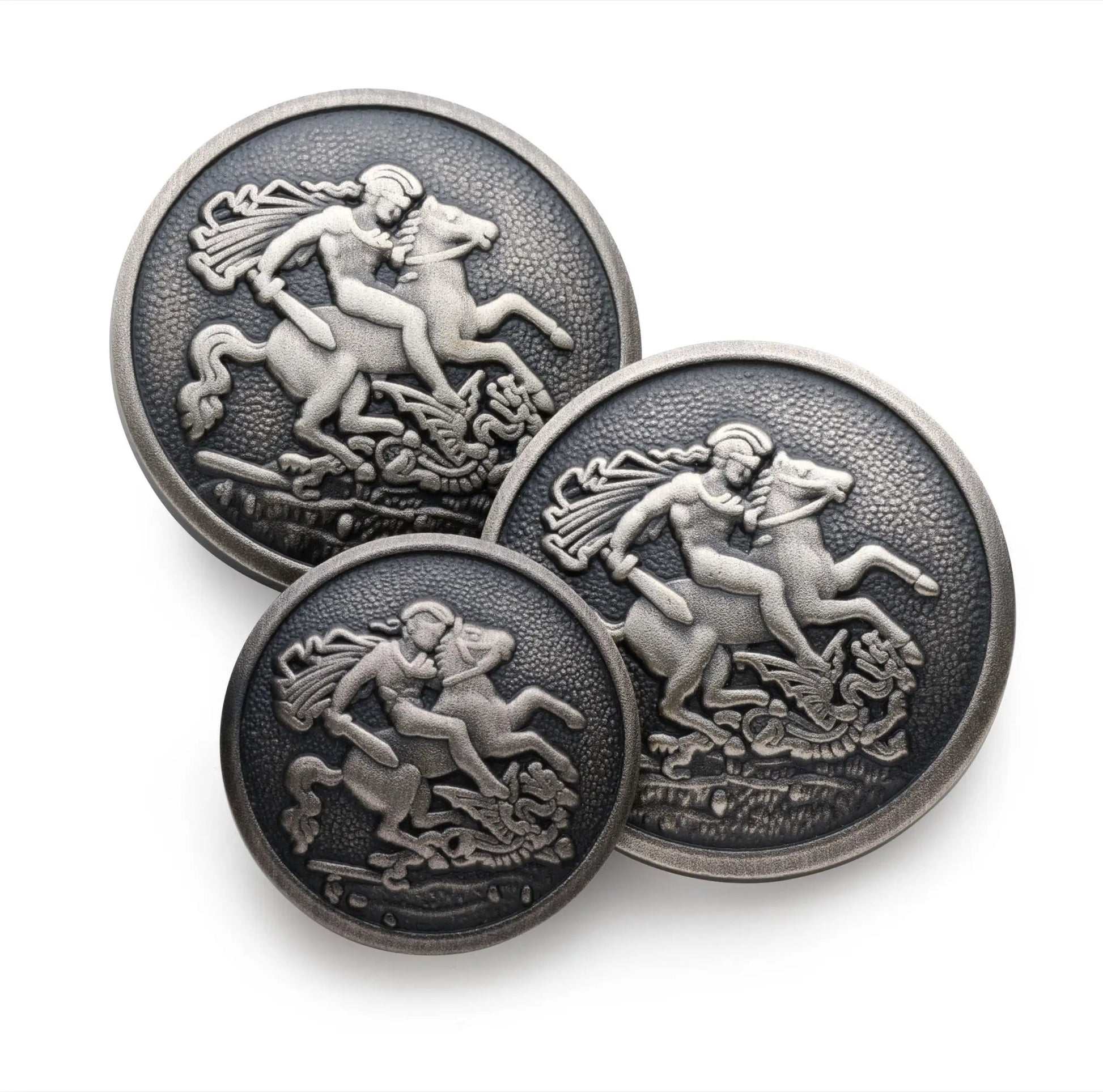 St George & The Dragon Blazer Button In Antique Silver by Benson & Clegg