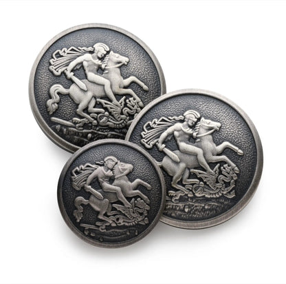 St George & The Dragon Blazer Button In Antique Silver by Benson & Clegg