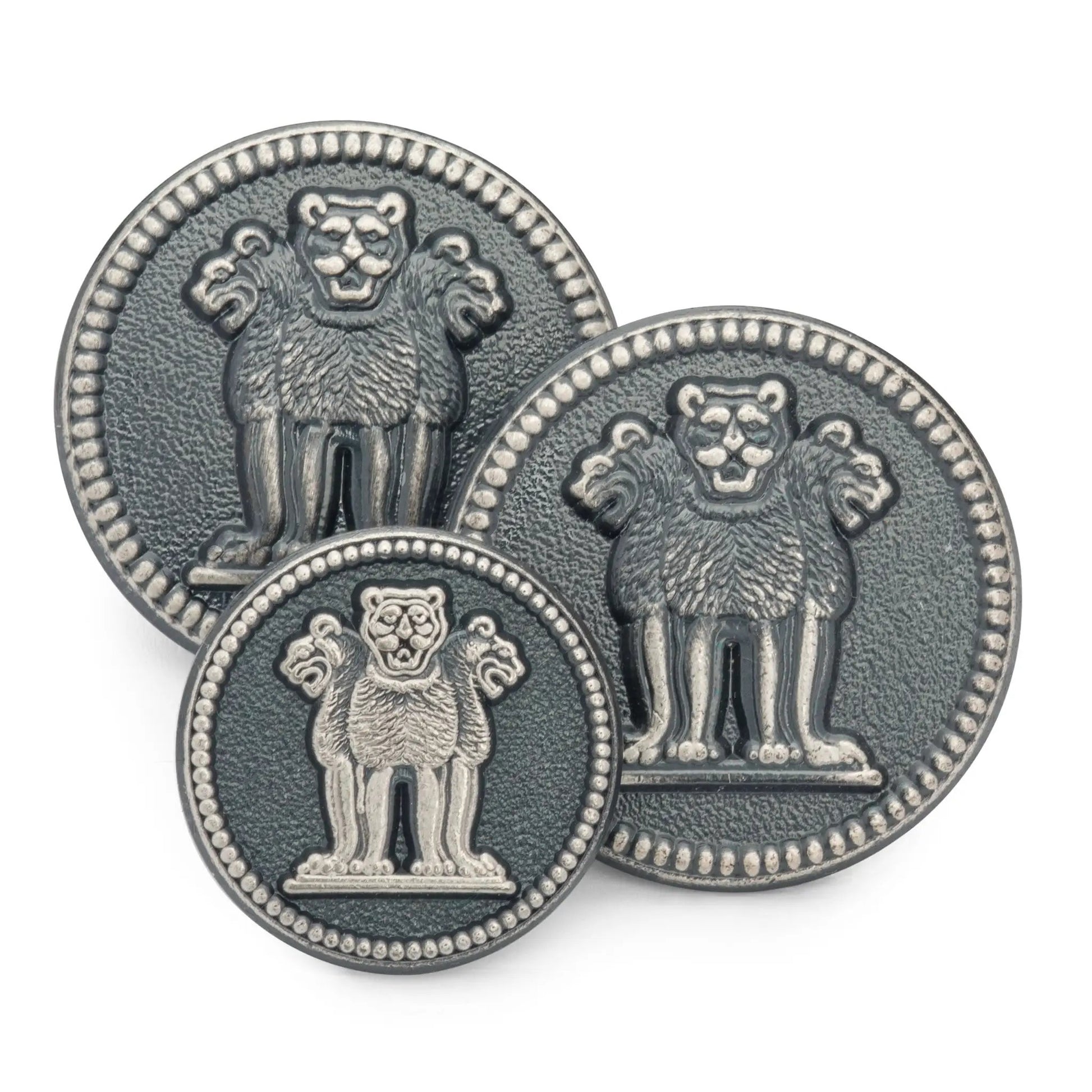 Three Lions Of Ashoka Blazer Button Set In Antique Silver by Benson & Clegg