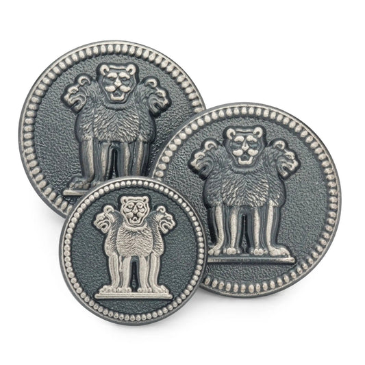 Three Lions Of Ashoka Blazer Button Set In Antique Silver by Benson & Clegg