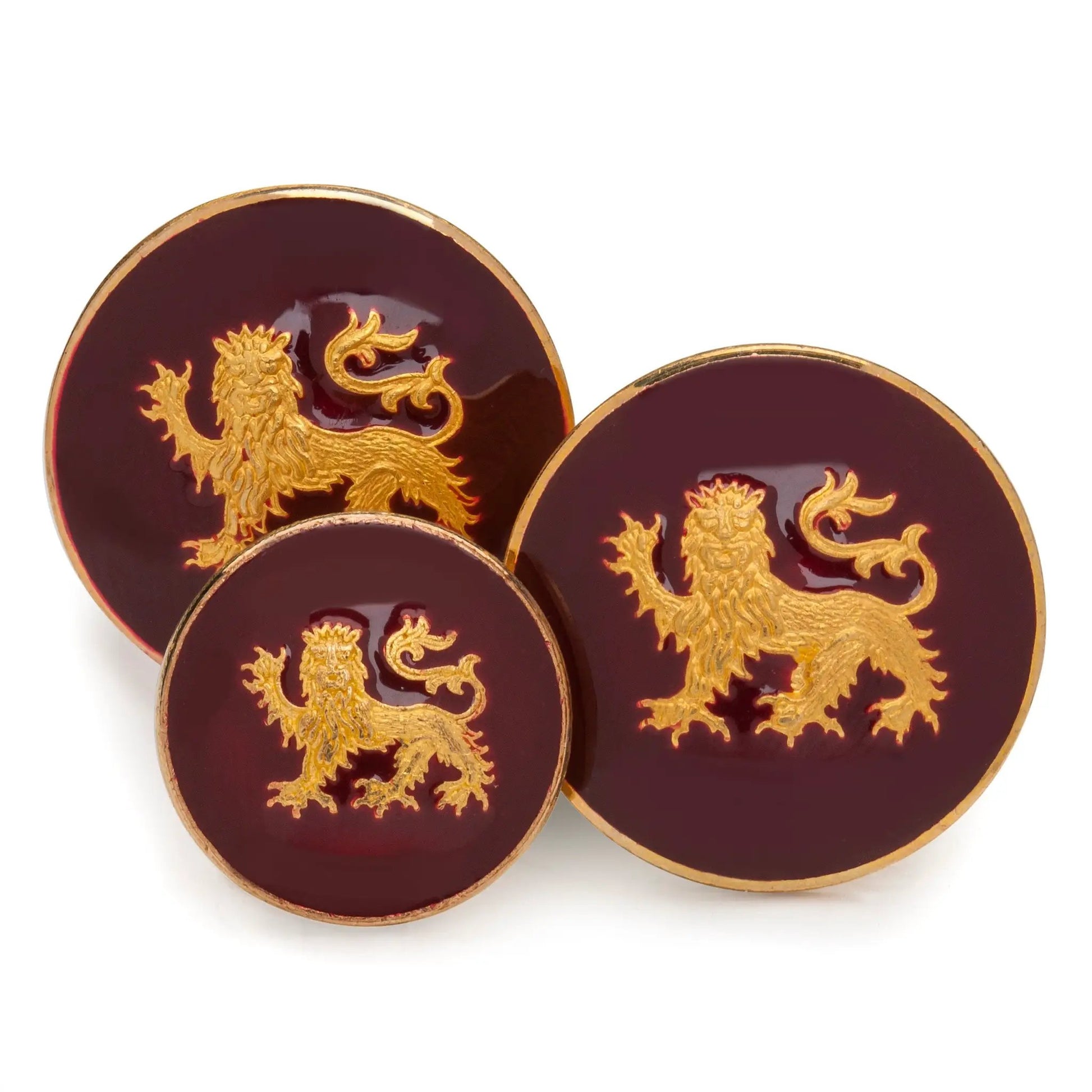 Lion Passant Guardant Blazer Button Set In Red Enamel by Benson & Clegg