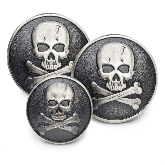 Skull & Crossbones Blazer Button Set In Antique Silver by Benson & Clegg