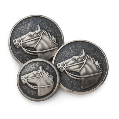 Horse Head Blazer Button In Antique Silver by Benson & Clegg