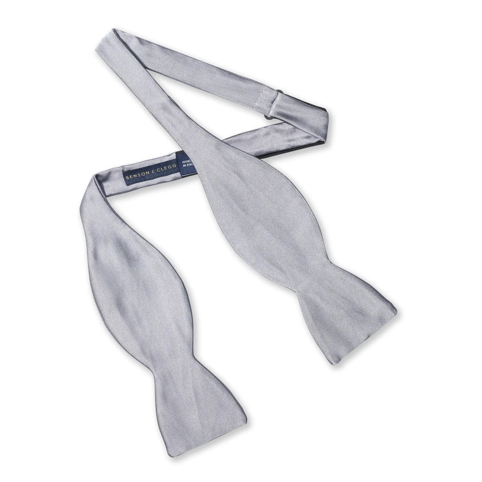 Silver Satin Silk Self-Tie Bow Tie by Benson & Clegg