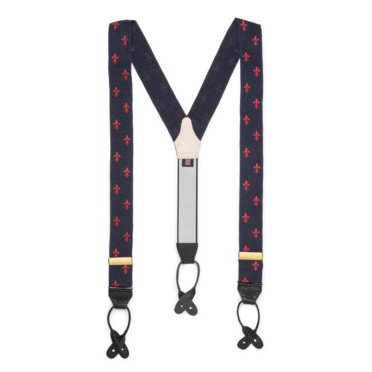 Fleur De Lys Braces In Navy by Benson & Clegg