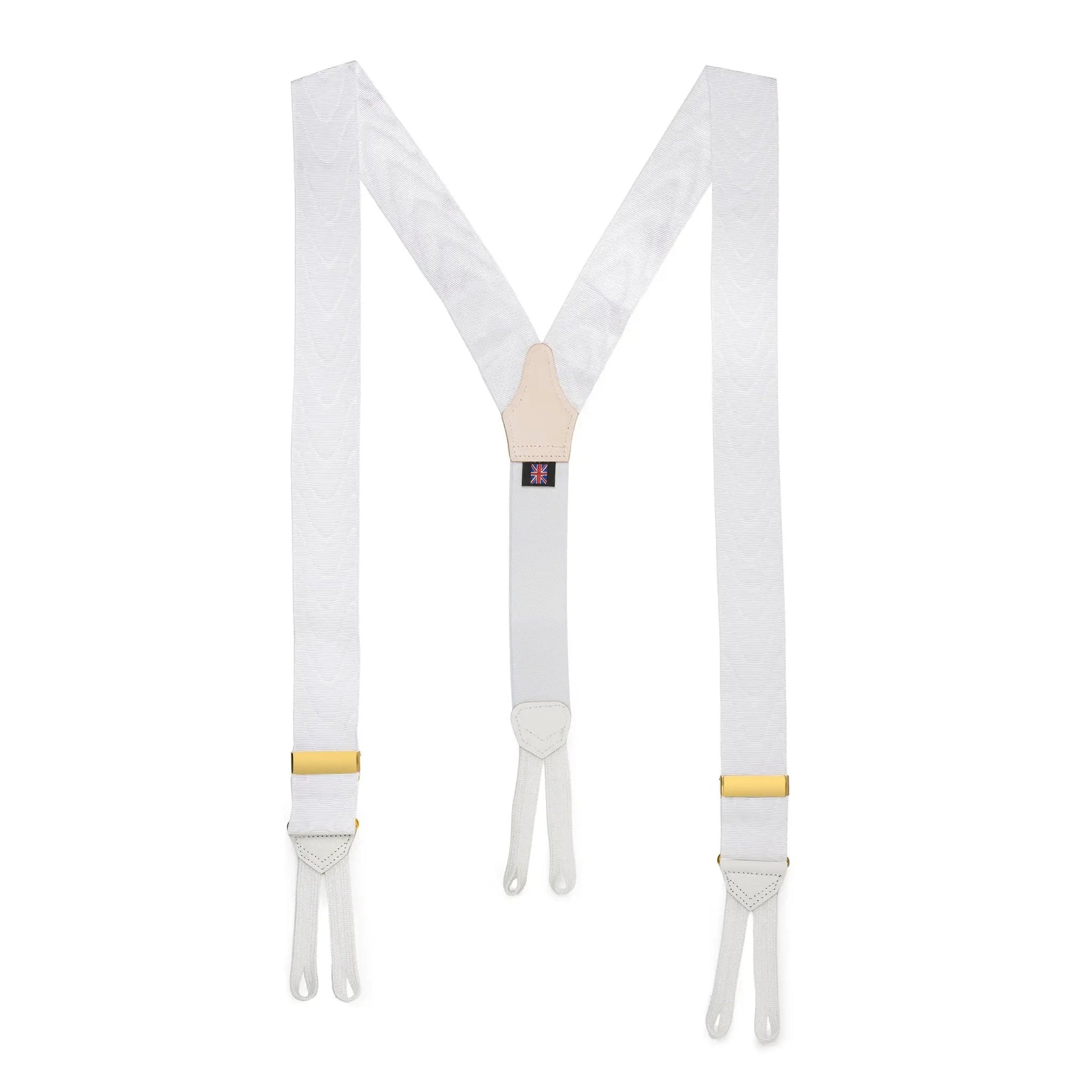 Silk Moire Braces In White by Benson & Clegg