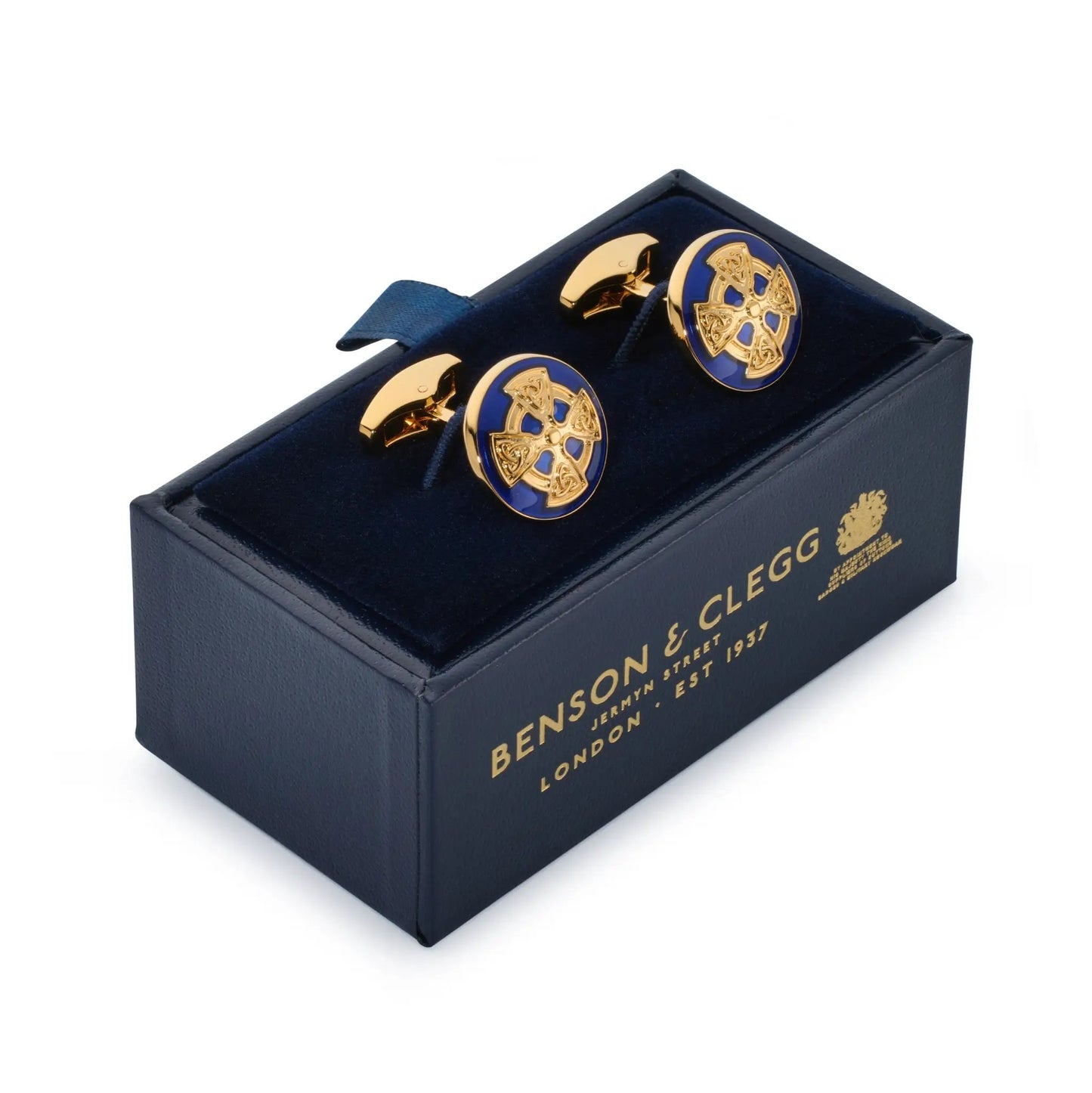 Celtic Cross Cufflinks In Royal Blue by Benson & Clegg