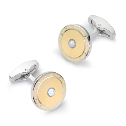 Halo Cufflinks In Ivory Gold by Benson & Clegg