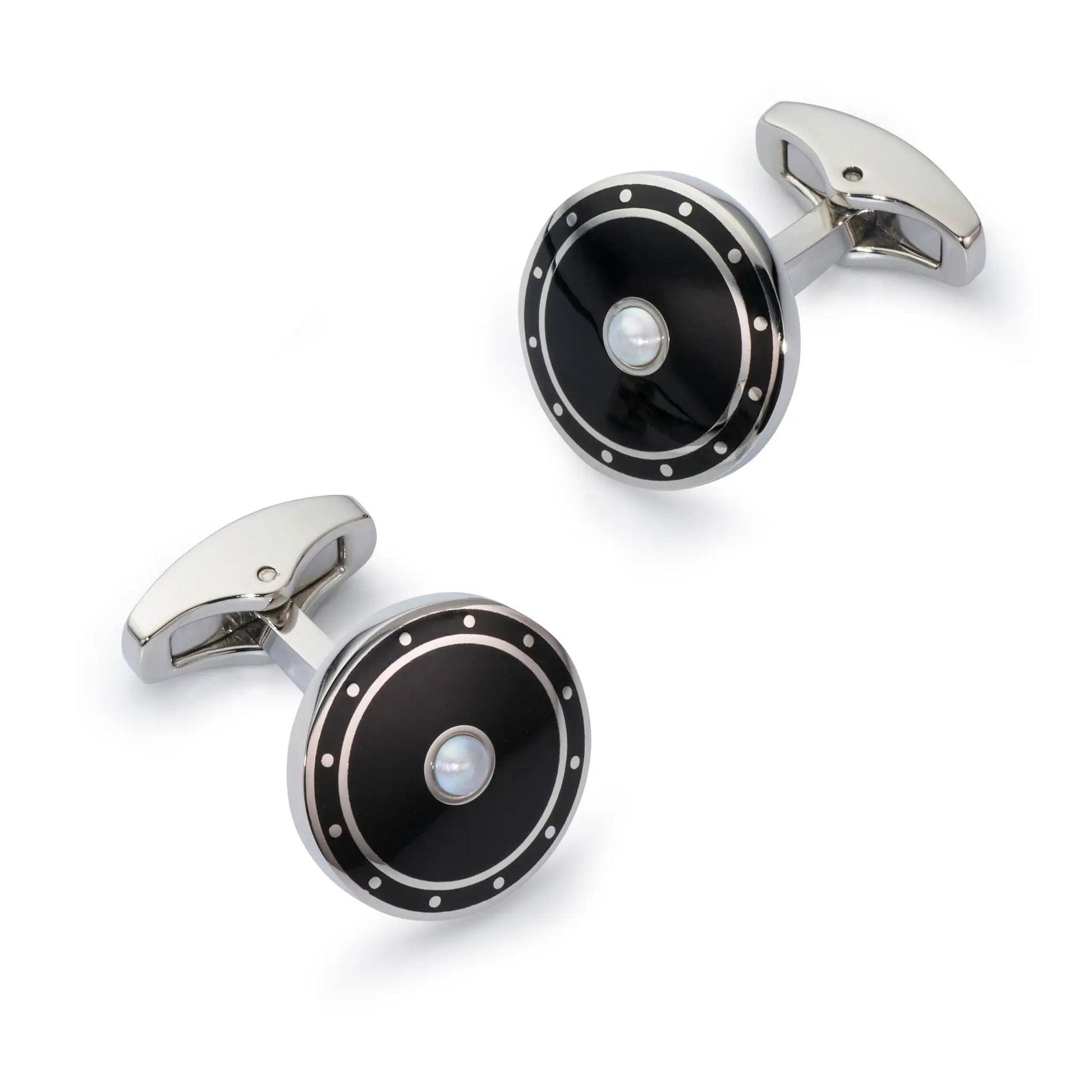 Halo Cufflinks In Onyx Black by Benson & Clegg