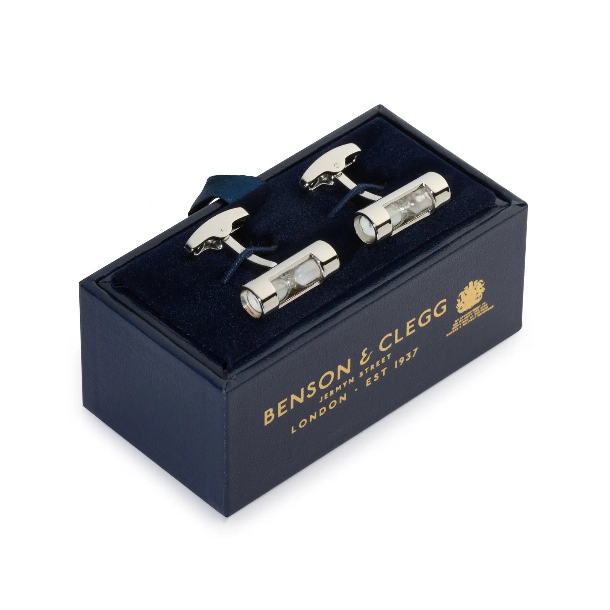 Hourglass Cufflinks In Silver by Benson & Clegg