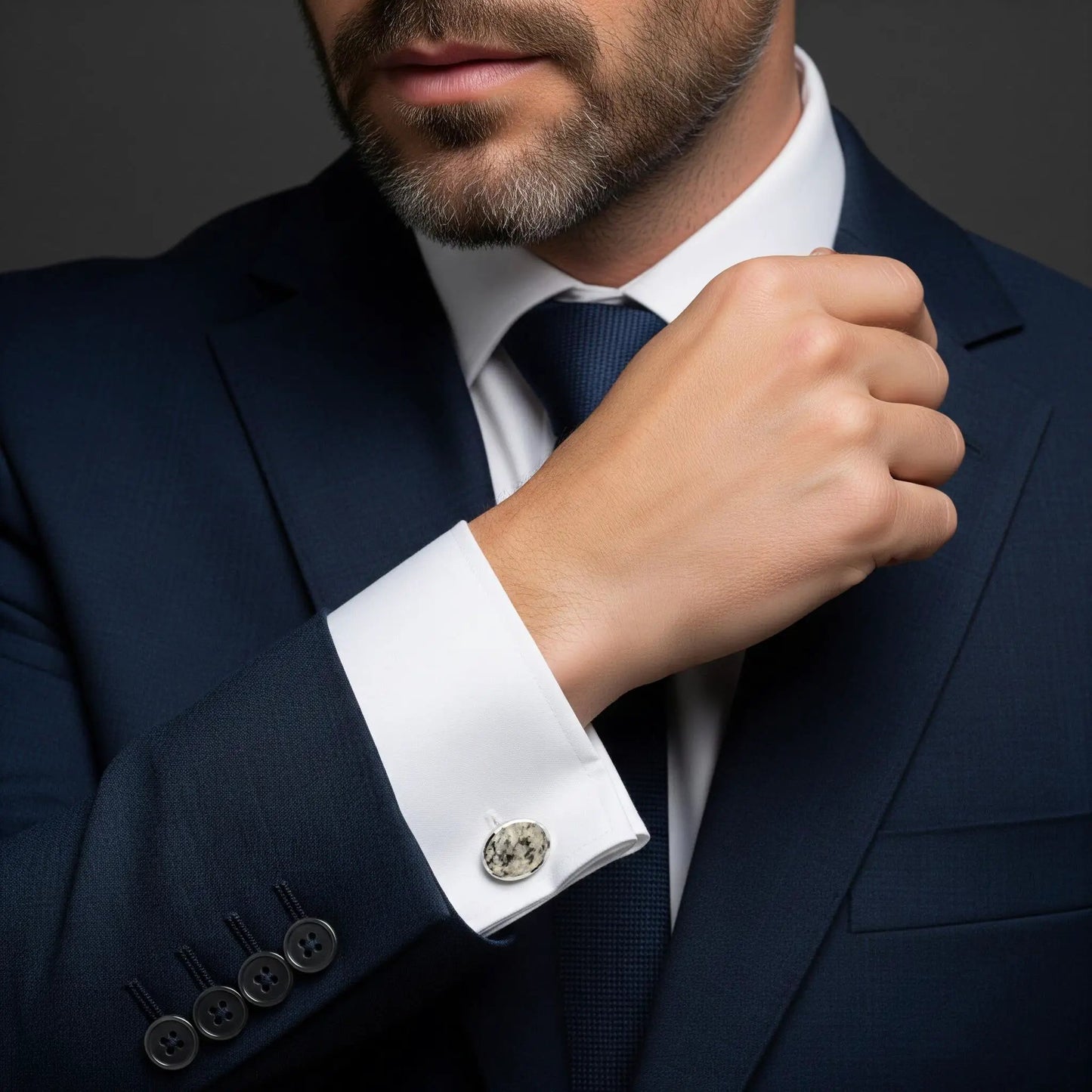 Sterling Silver Oval Cufflinks With Kemnay Stone by Benson & Clegg