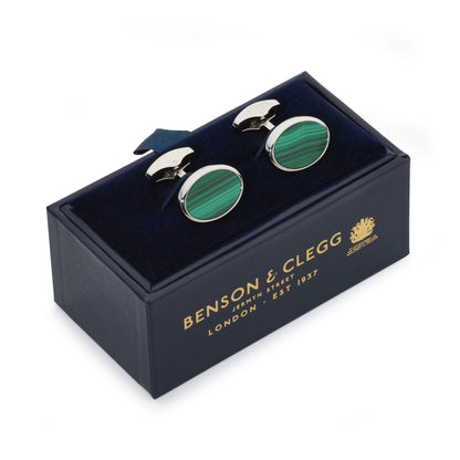 Malachite Cufflinks In Silver by Benson & Clegg