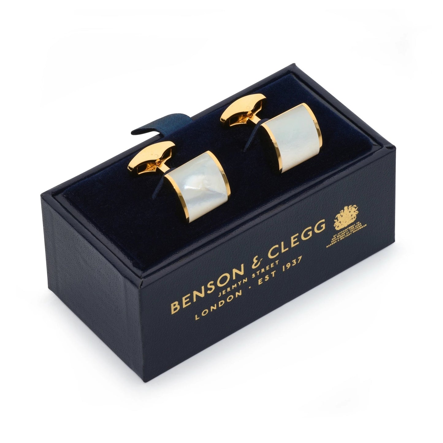 Neo Mother Of Pearl Cufflinks In Gold by Benson & Clegg