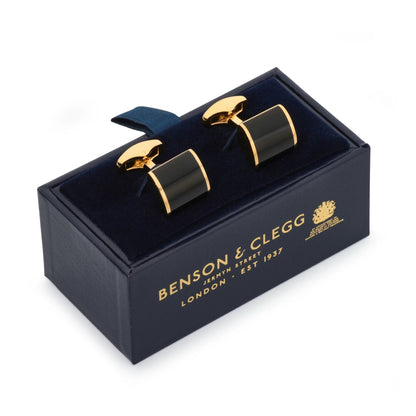 Neo Onyx Cufflinks In Gold by Benson & Clegg