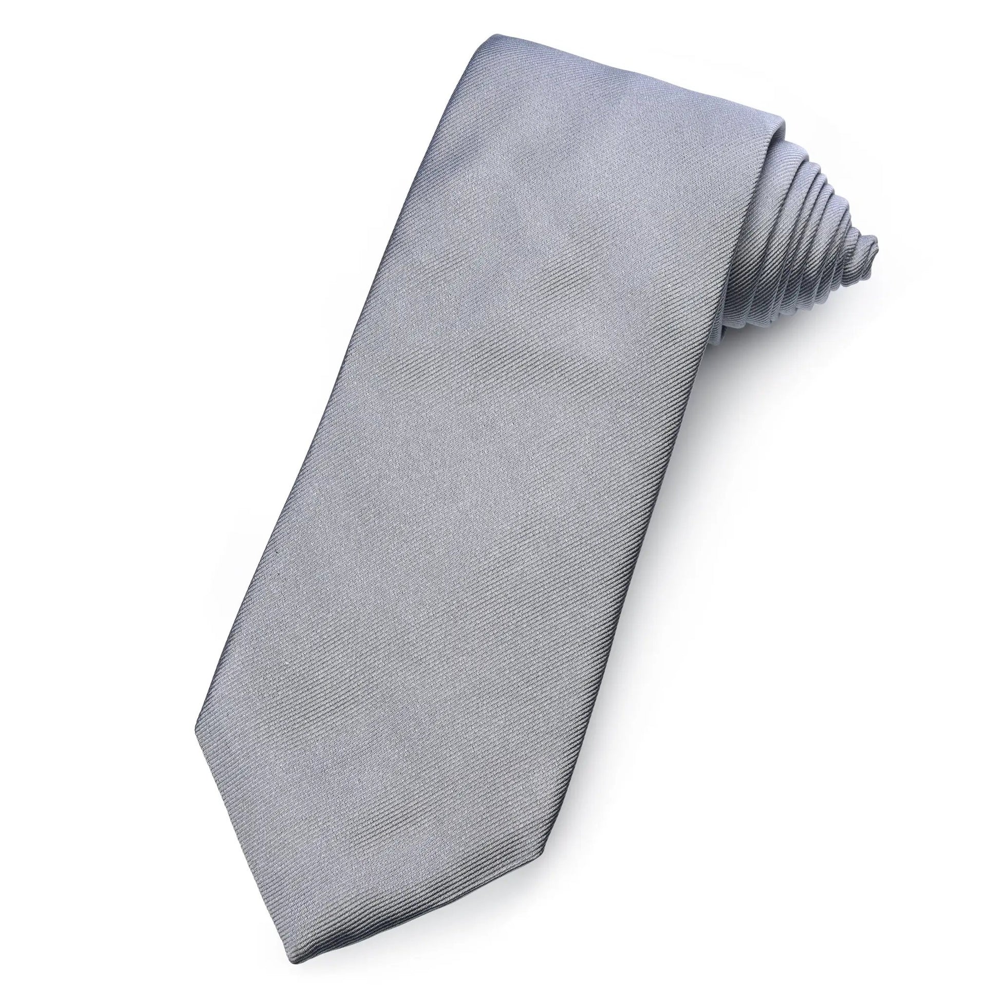 Plain Silk Reppe Tie In Pewter Silver by Benson & Clegg