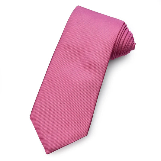 Plain Silk Reppe Tie In Rose Pink by Benson & Clegg
