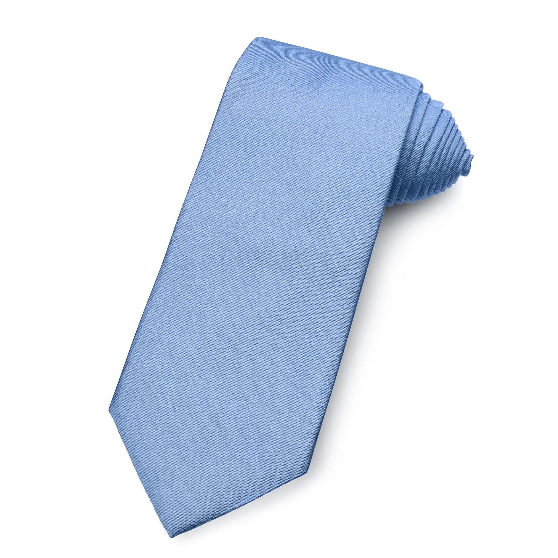 Plain Silk Reppe Tie In Sky Blue by Benson & Clegg