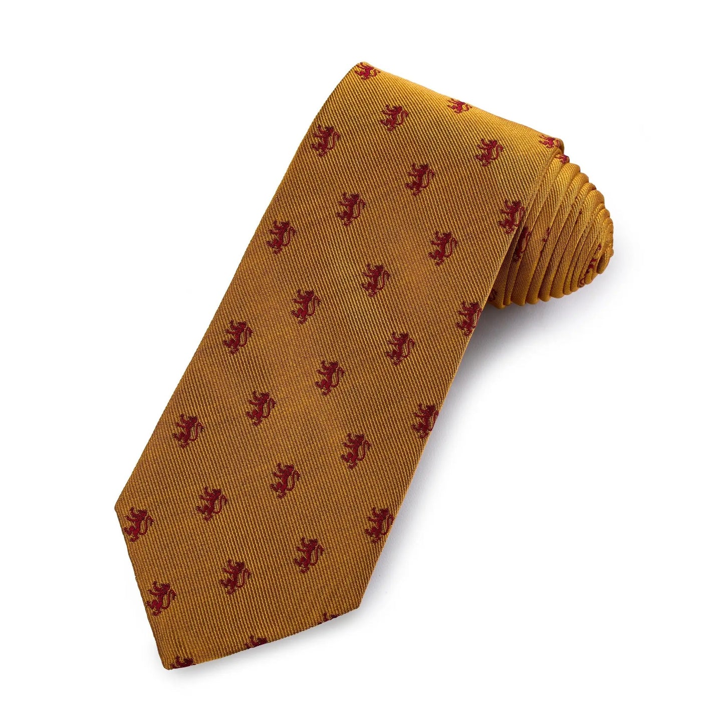 Rampant Lion Silk Tie In Gold by Benson & Clegg