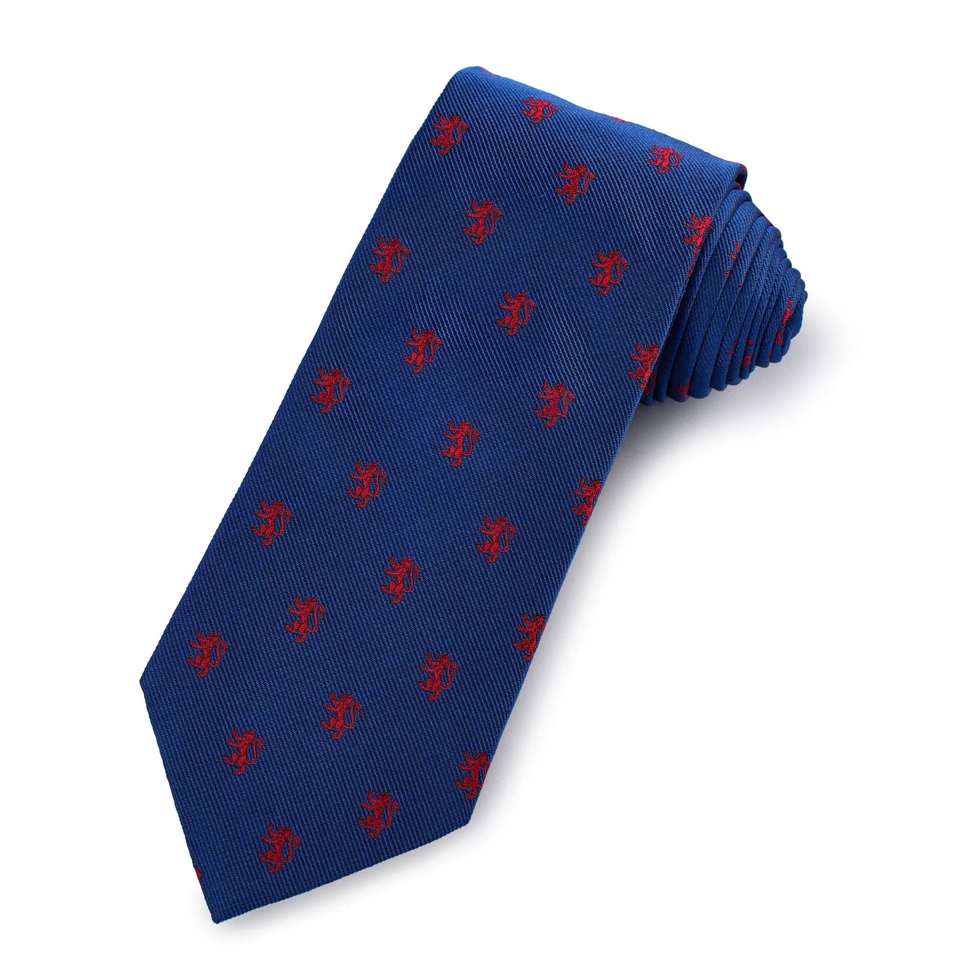 Rampant Lion Silk Tie In Blue by Benson & Clegg