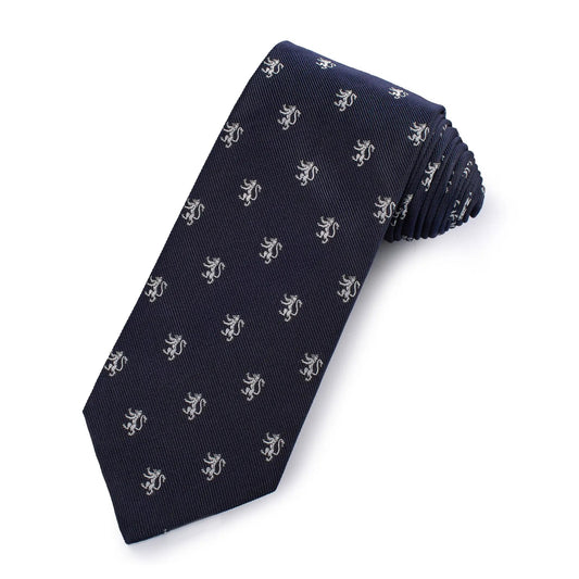 Rampant Lion Silk Tie In Navy by Benson & Clegg