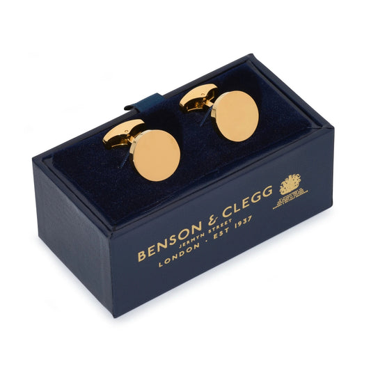 Round Cufflinks In Gold by Benson & Clegg