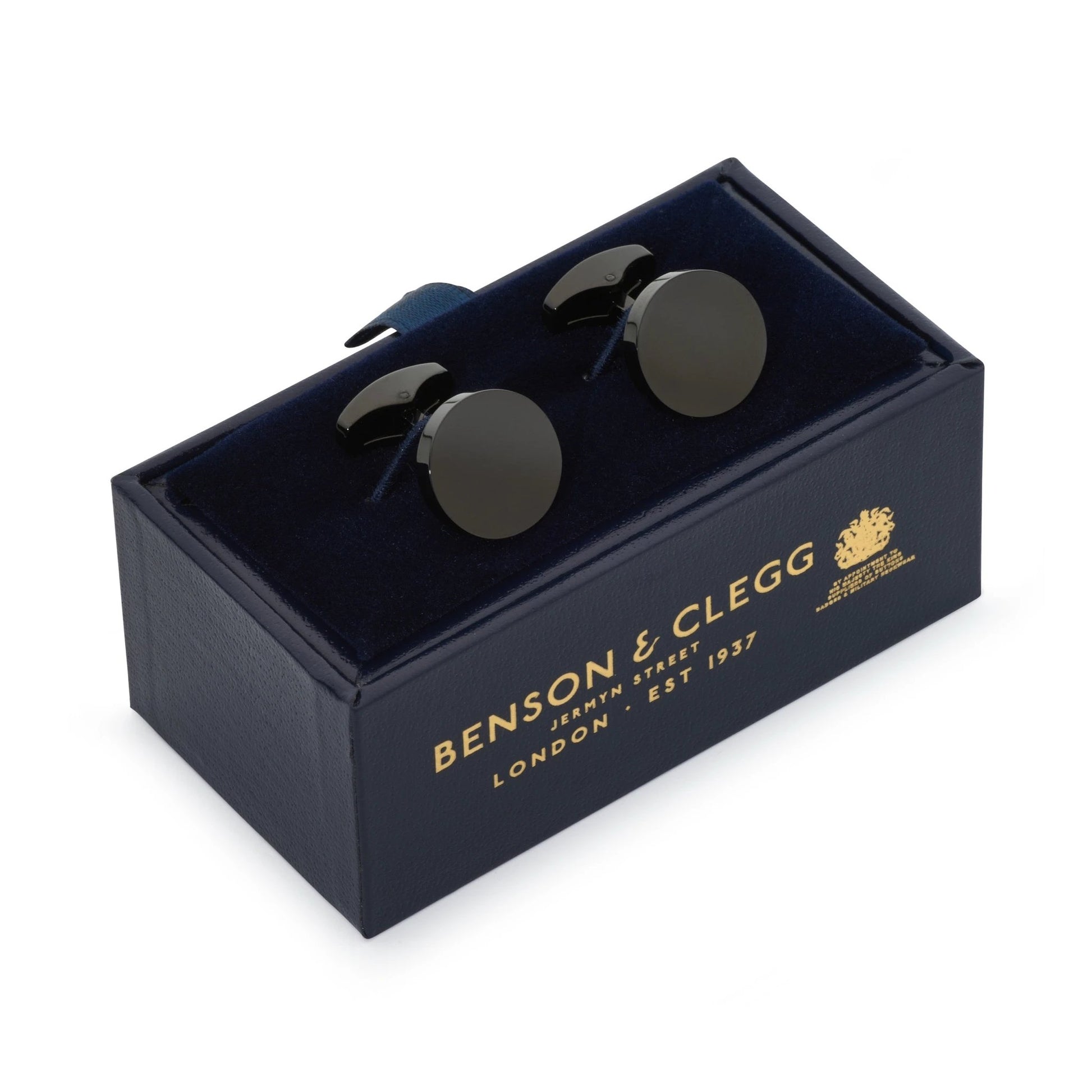 Round Cufflinks In Gun Metal by Benson & Clegg