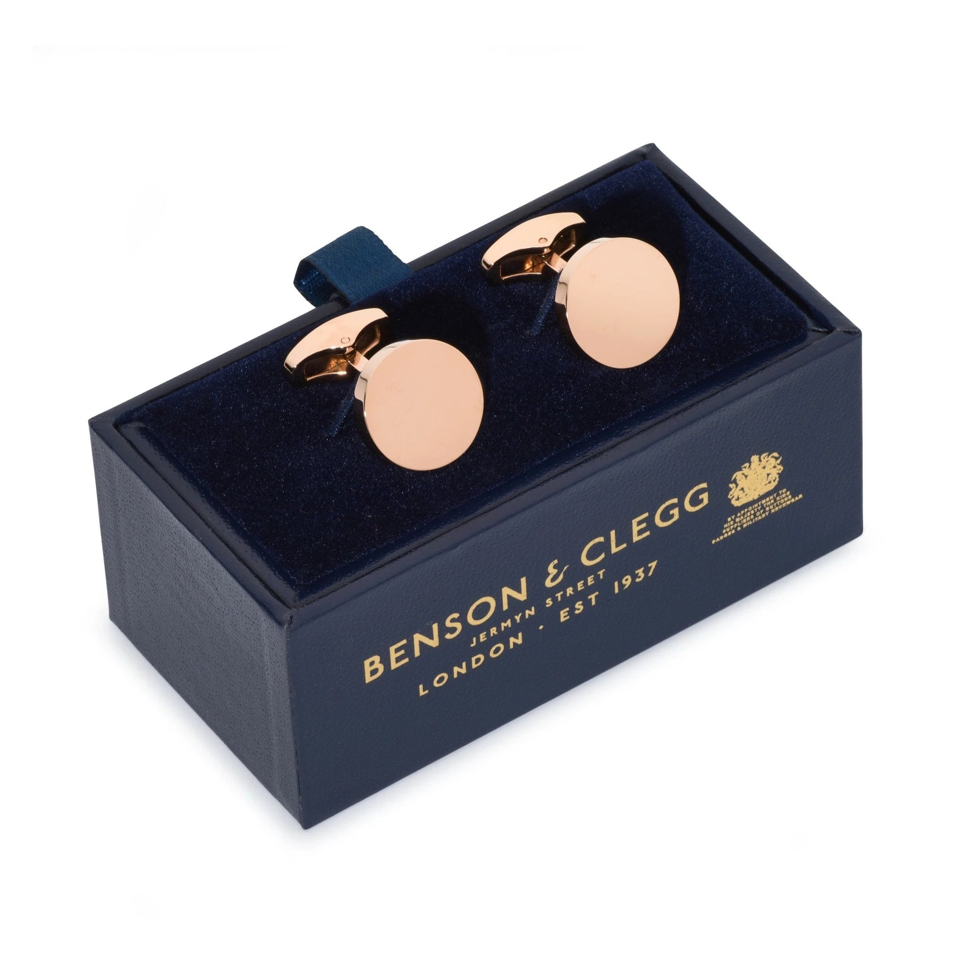 Round Cufflinks In Rose Gold by Benson & Clegg
