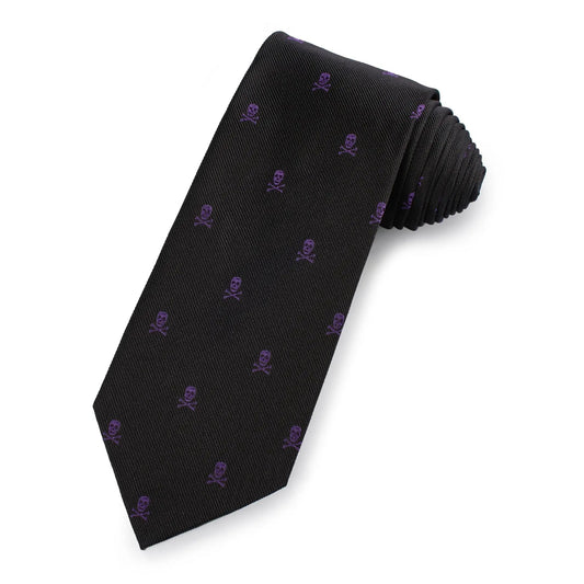 Skull & Crossbones Silk Tie In Purple & Black by Benson & Clegg