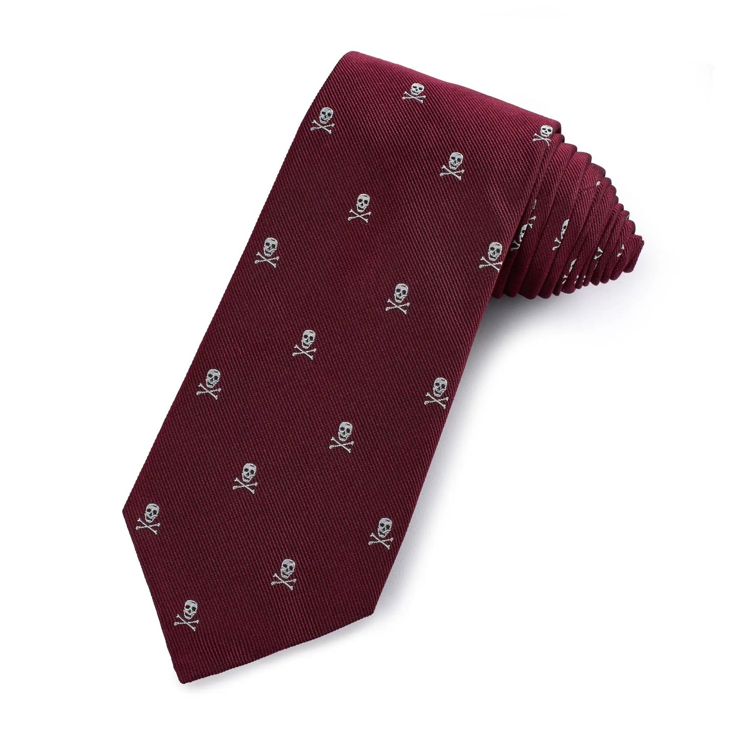Skull & Crossbones Silk Tie In Wine by Benson & Clegg