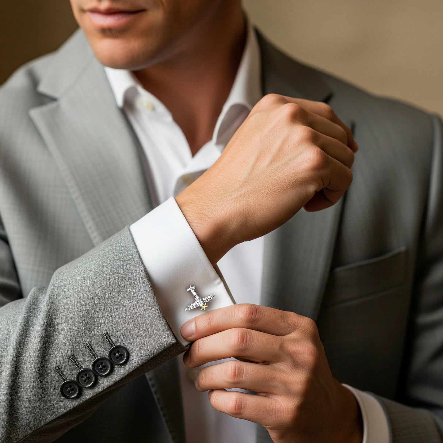Spitfire Cufflinks With Rotating Propeller by Benson & Clegg