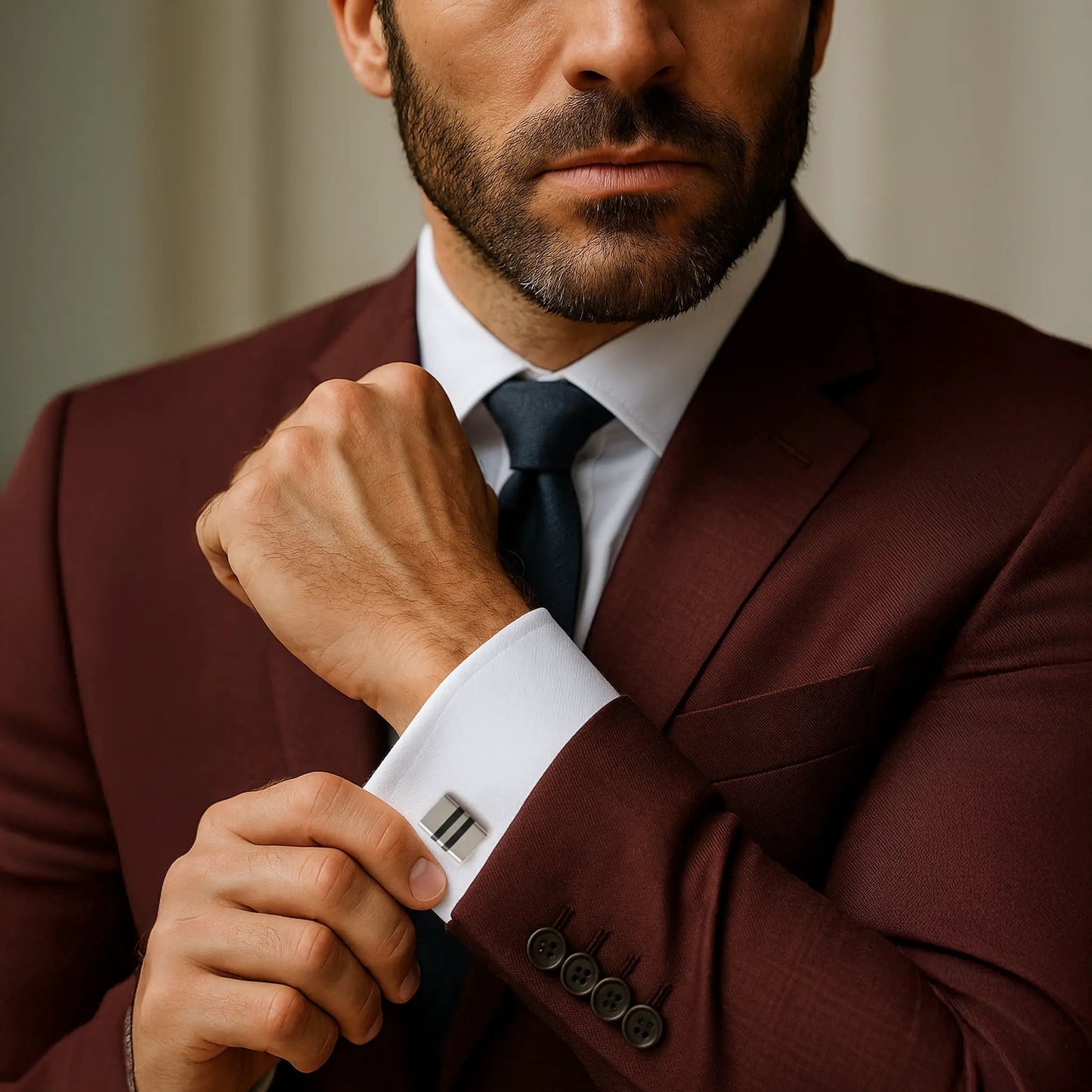 Stratos Cufflinks in Steel & Onyx by Benson & Clegg