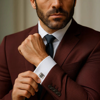 Stratos Cufflinks in Steel & Onyx by Benson & Clegg