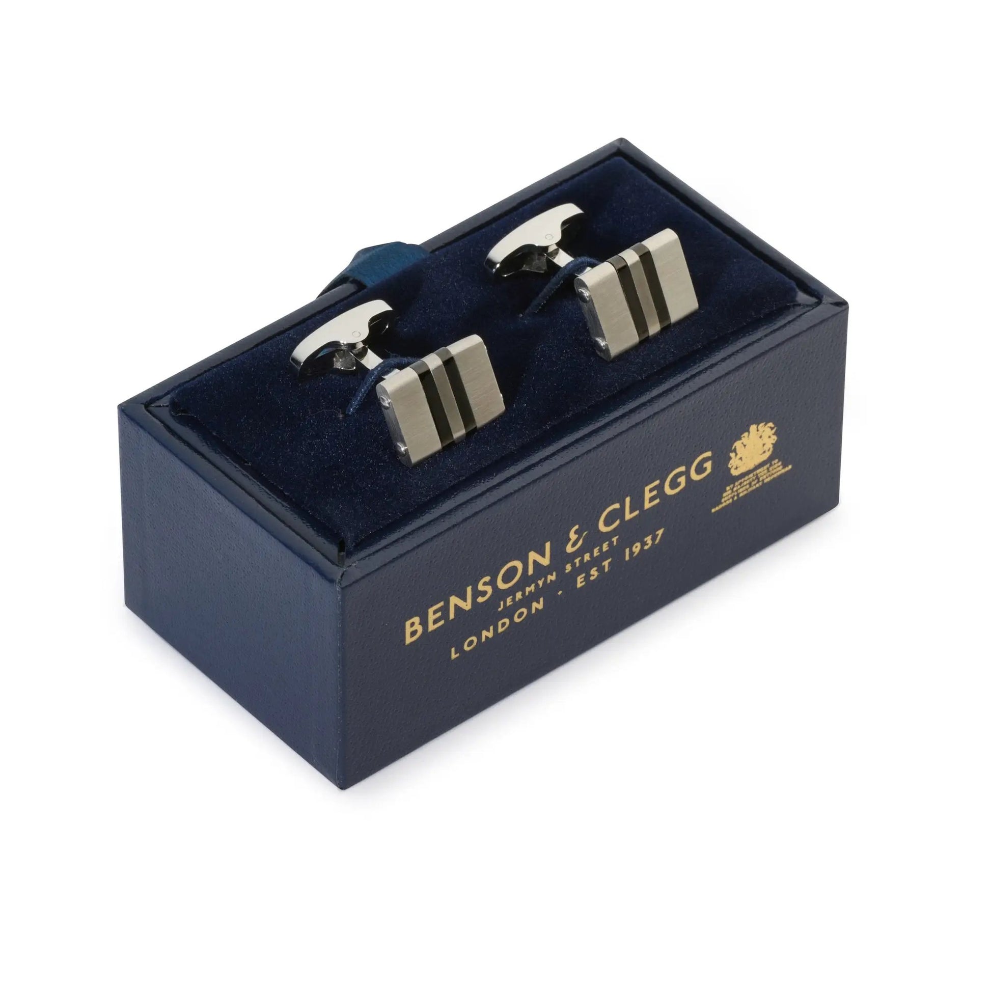 Stratos Cufflinks in Steel & Onyx by Benson & Clegg