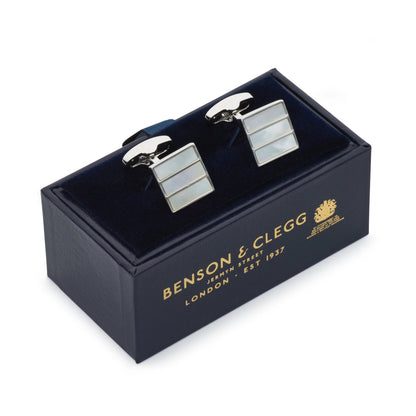 Triptych Cufflinks In Mother Of Pearl by Benson & Clegg