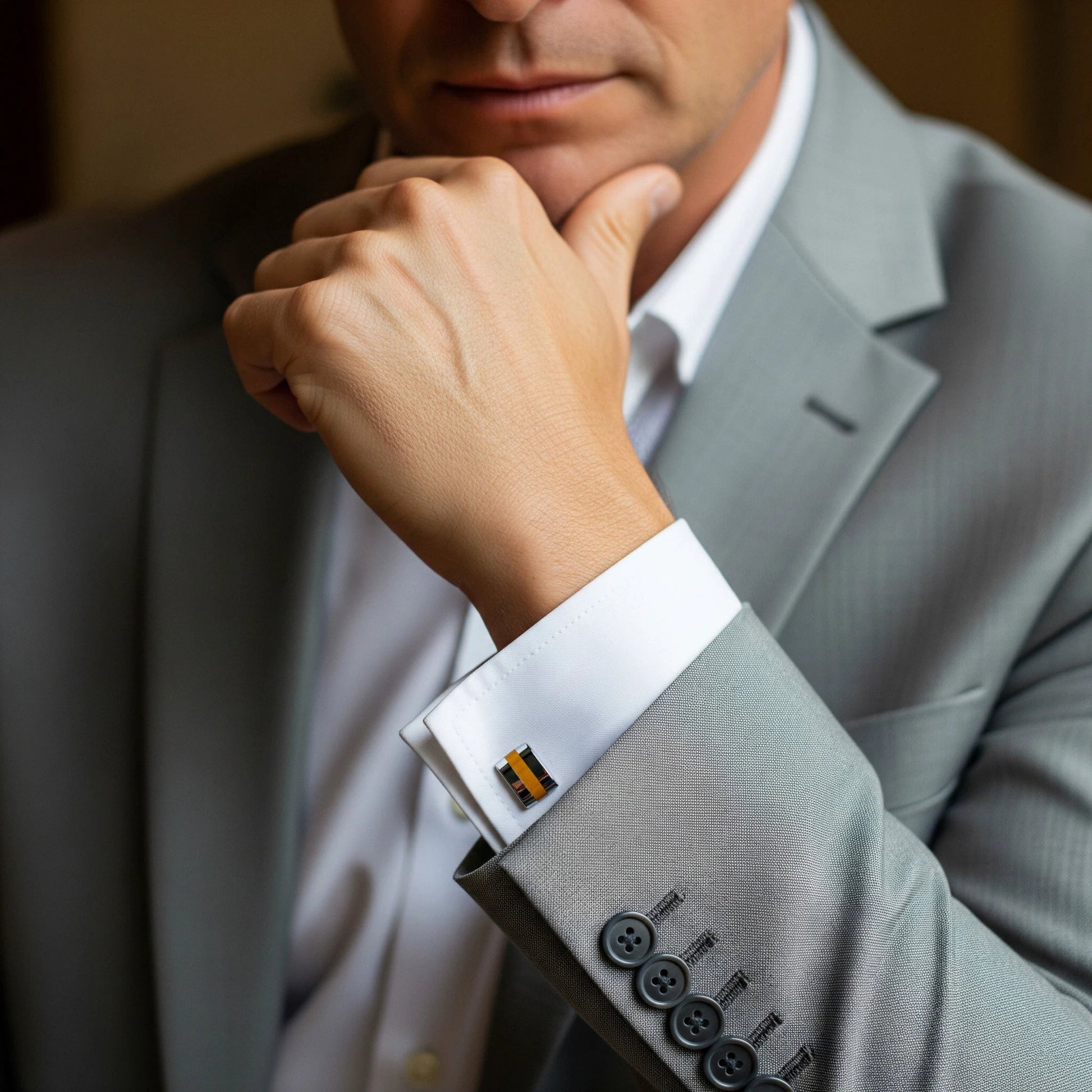 Contemporary Tigers Eye Cufflinks by Benson & Clegg